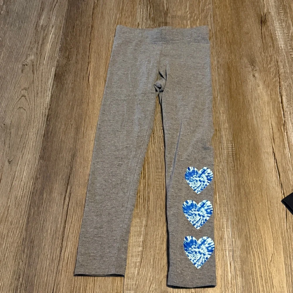 Two pair Old Navy Girls Grey and Navy Leggings with Blue Heart Detail